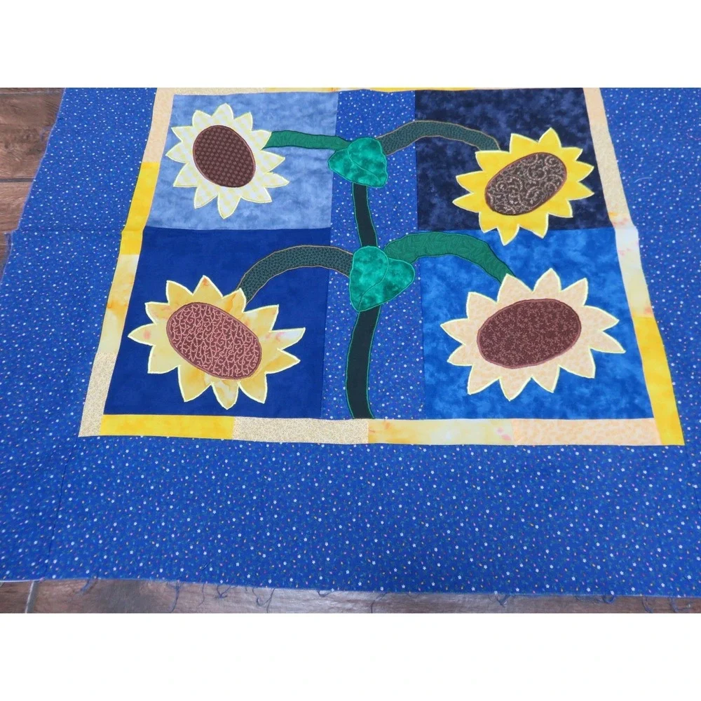 Unfinished Handmade Sunflower Applique Patchwork Quilt Panel 30
